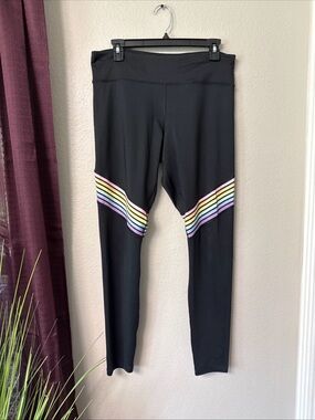 B1/5 forever 21 Black Pastel Rainbow Full Length Leggings Size Large